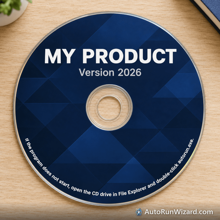 Printed CD label telling users to double-click autorun.exe if the program does not start